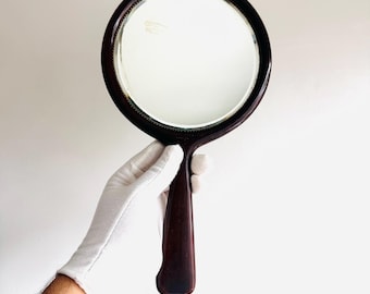 Vintage Karibe rose wood hand mirror 40s