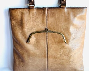 バッグ Vintage Coach Cognac Leather Tote Bag Brown Coach Bag, Coach Tote 4140, Coach Leather Bag, Vintage