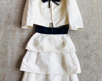 Vintage Lilli Ann Skirt Suit, Paris San Francisco, Tiered Skirt, Navy Trim