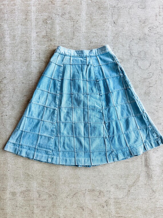 Vintage patchwork denim button down jean skirt 70… - image 4
