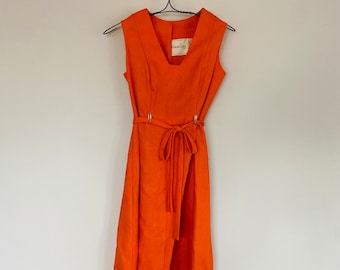 Vintage 60s Hearsay  Dress, Orange Mod Sleeveless Tank with Belt