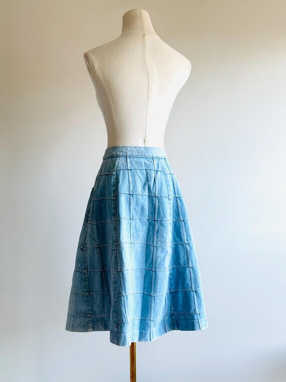 Vintage patchwork denim button down jean skirt 70… - image 9