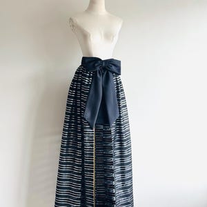 Vintage Victor Costa bow skirt belt : sheer striped black and silver