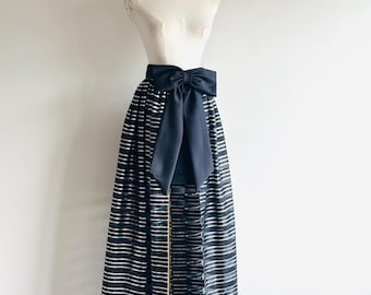 Vintage Victor Costa bow skirt belt : sheer striped black and silver