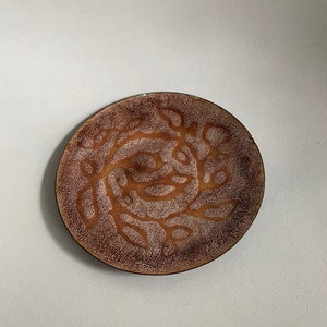 Vintage enamel copper dish artist signed MCM