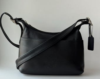 Vintage Black Leather Coach Geometric 9043 Top Handle Purse Bag