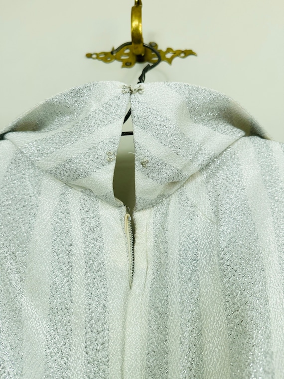 Vintage Jean Allen Lame Gown: White and Silver St… - image 9