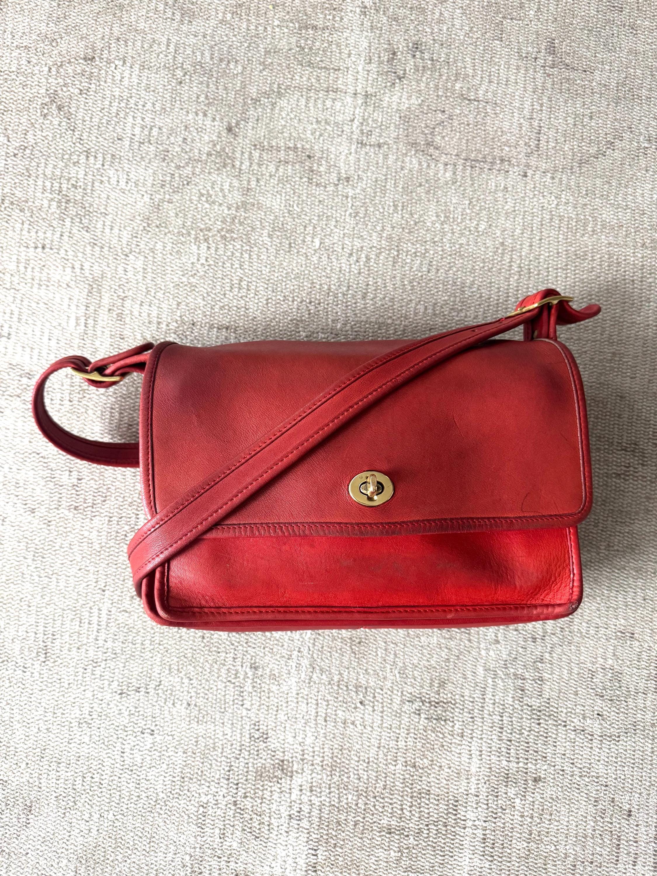 Vintage Coach Pocket Bag in Red Leather Crossbody Purse Style