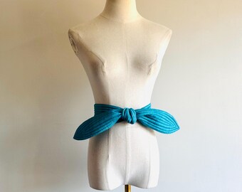 Vintage wide Macy’s Silk belt Cerulean blue made in India