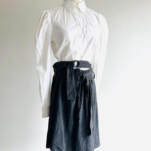 Vintage Ann Demeulemeester Y2K  sueded leather and belted wrap style drawstring paper bag waist skirt sz 38