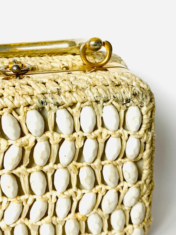 Vintage Beaded Raffia Box Purse Made in Italy - image 3