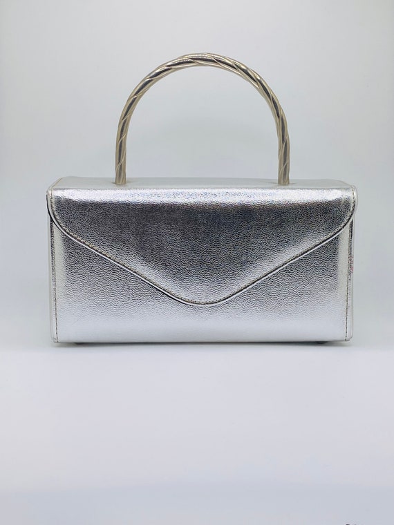 Vintage Purse metallic silver leather handbag with