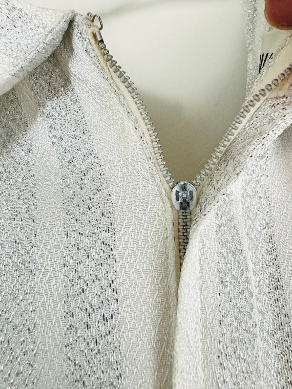 Vintage Jean Allen Lame Gown: White and Silver St… - image 8