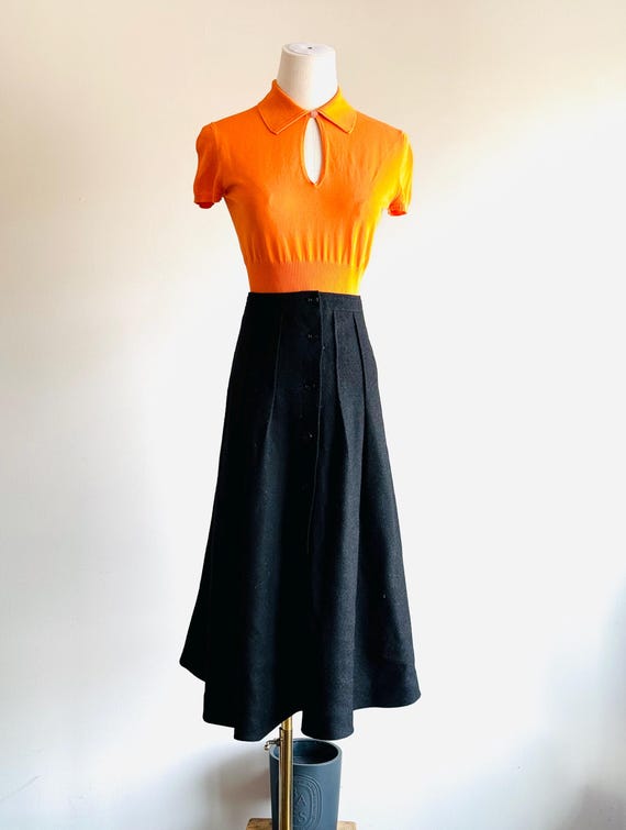 Cacharel, Vintage Cacharel Wool Alpaca Skirt, Black Button Front Midi