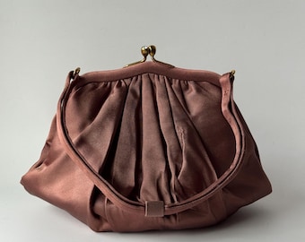 Vintage MM Satin Morris Moskowitz brown Satin evening bag kisslock handbag