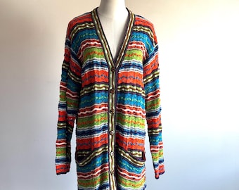 Vintage Missoni Knit Cardigan: 80s Abstract Wave Design, Size 44
