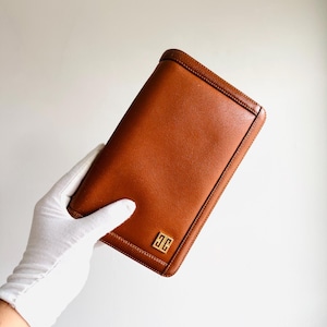 Vintage Givenchy 4G logo gold chain crossbody bag or convertible clutch purse in toffee brown leather