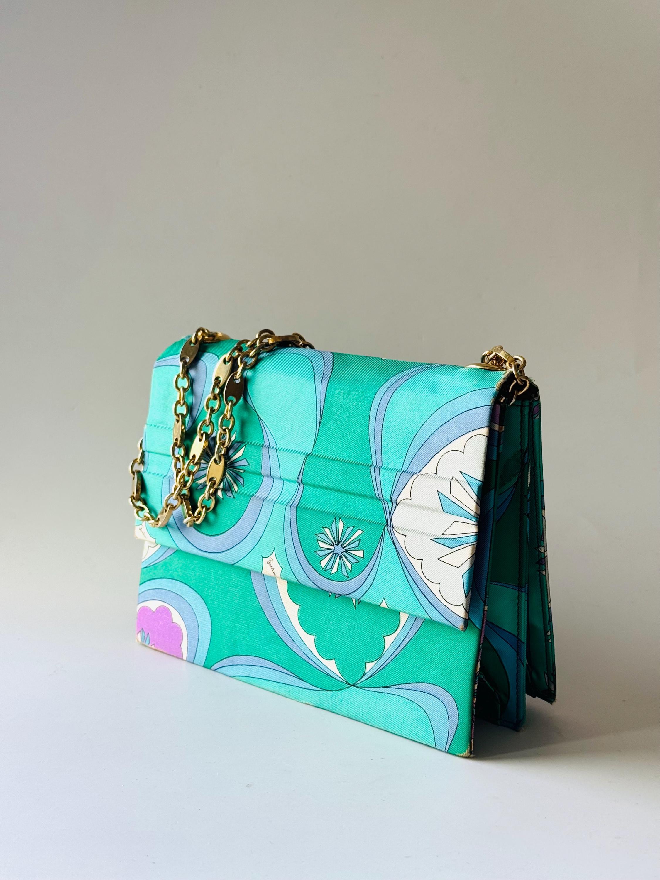 Vintage 60s Emilio Pucci Silk Flap Bag, Gold Mariner Chain - Etsy
