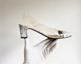 Vintage Loris Azzaro slingback heel pumps vinyl captoe
