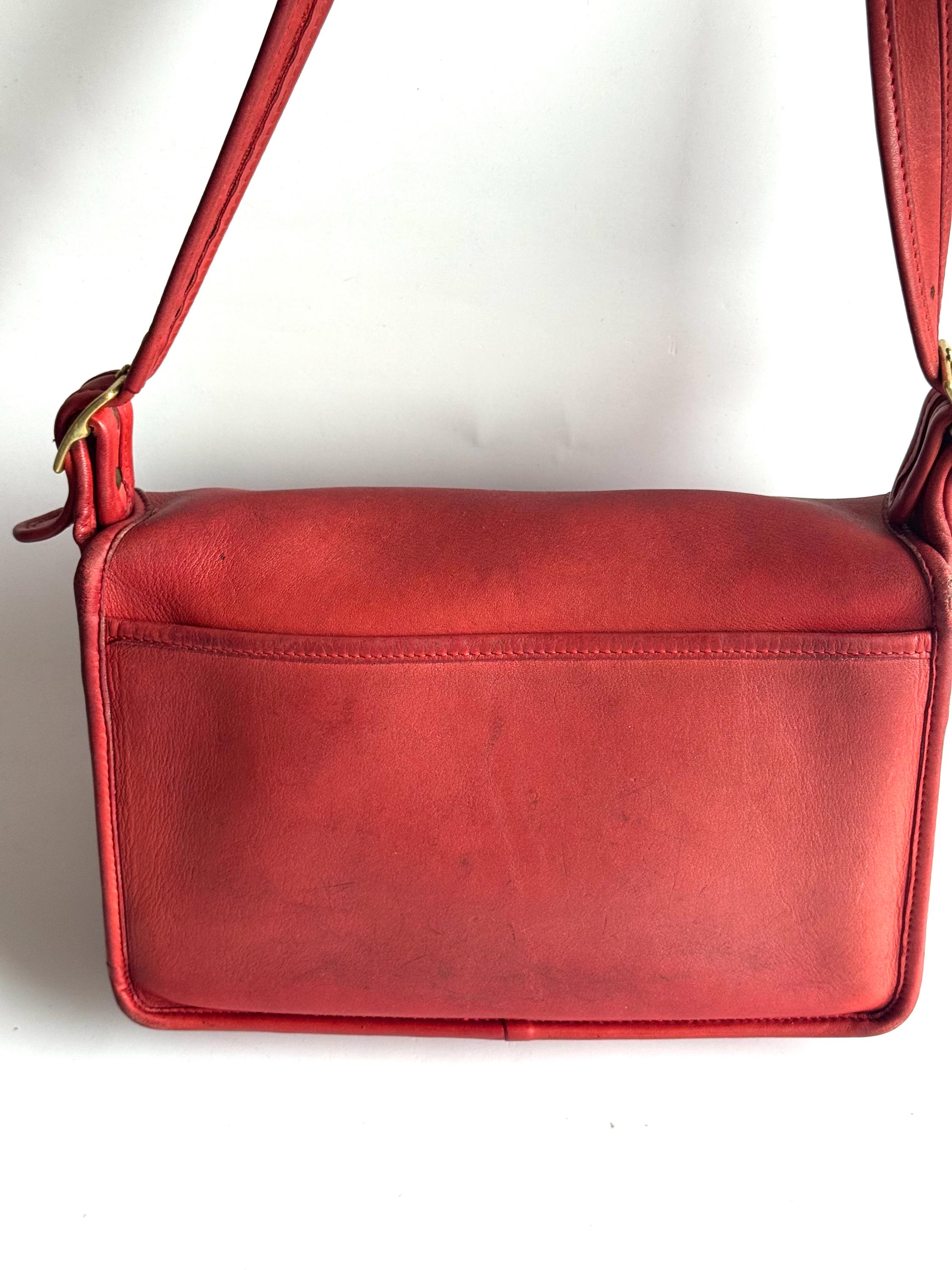 Vintage Coach Pocket Bag in Red Leather Crossbody Purse Style