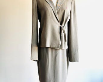 Vintage Krizia Poi Houndstooth Skirt Suit Set, 90s Side Tie Blazer