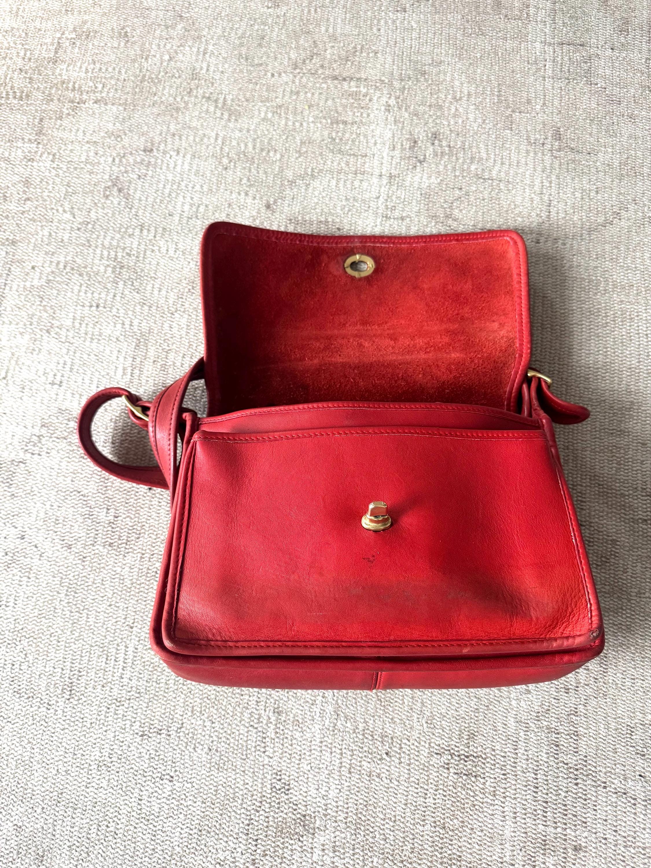 Vintage Coach Pocket Bag in Red Leather Crossbody Purse Style