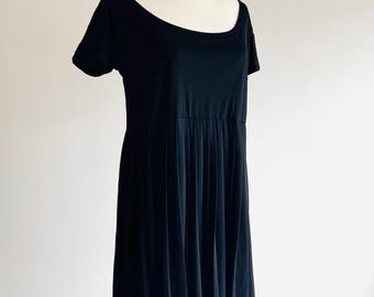 Vintage Fendissime Romper Playsuit, Pleated Skirt, 90s Black Jersey, Sz 42
