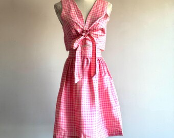 vintage crop top & skirt matching set 60s mod pink gingham Elinor Jenkins