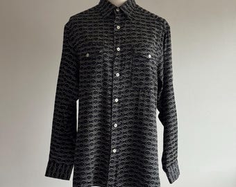 Vintage ESPRIT Happy Face Shirt, 90s Jacquard Blouse, Size M