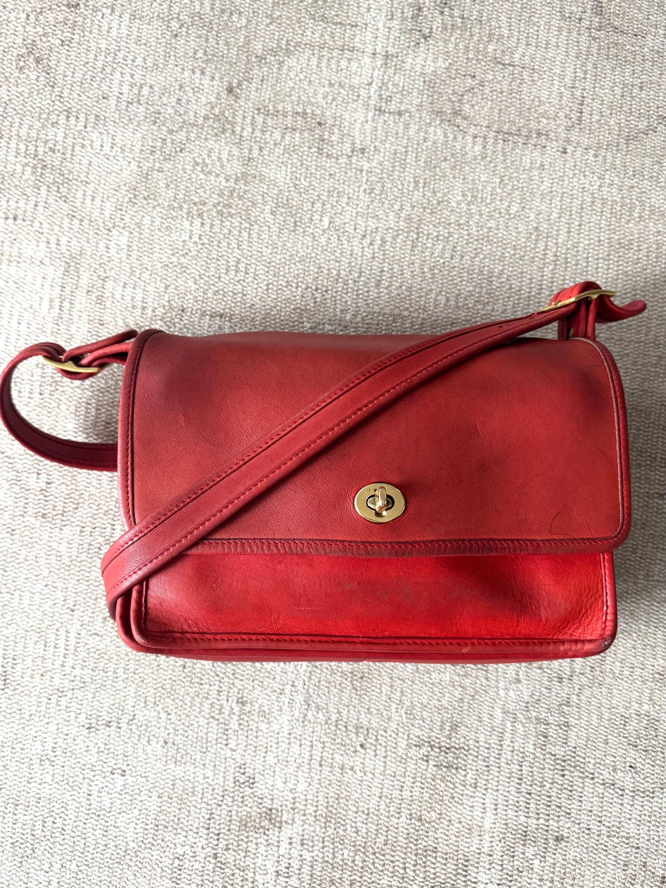 Vintage Coach Pocket Bag in Red Leather Crossbody Purse Style