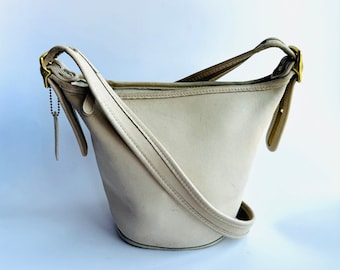 Vintage Coach Legacy Maggie Duffle, Ivory Leather Crossbody Bucket