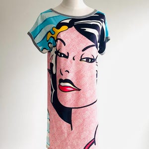 vintage MONTENAPOLEONE by Armonia pop art shirt dress or tunic with Lichtenstein style benday dots comic print Made in Italy 70s / 80s