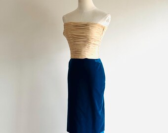 Vintage Carolyne Roehm silk strapless blouse nude