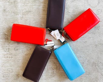 Comme Des Garçons leather Wallet jumbo zip continental wallets Blue, Orange Brown leather