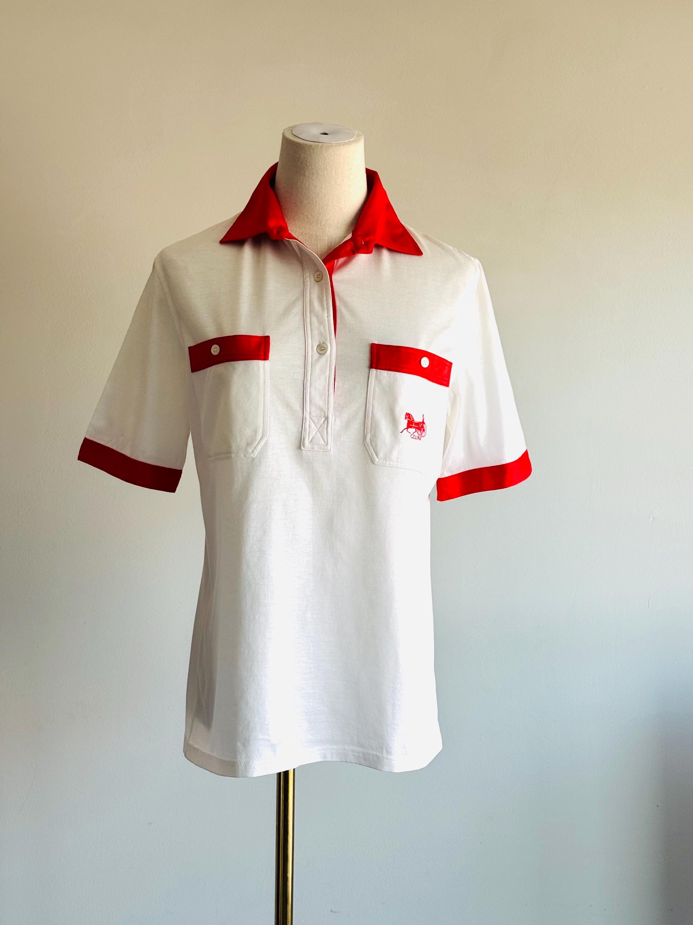 Vintage Celine Embroidered Pocket Polo: White Red Horse Logo - Etsy