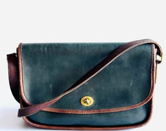 Vintage Coach Spectator bag Green with brown trim style 6790 crossbody purse made in USA flap crossbody