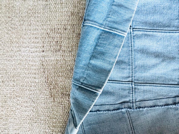 Vintage patchwork denim button down jean skirt 70… - image 8