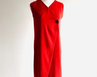 Vintage Krizia Rust Red Wrap Dress, Sleeveless Wool Blend, Made in Italy