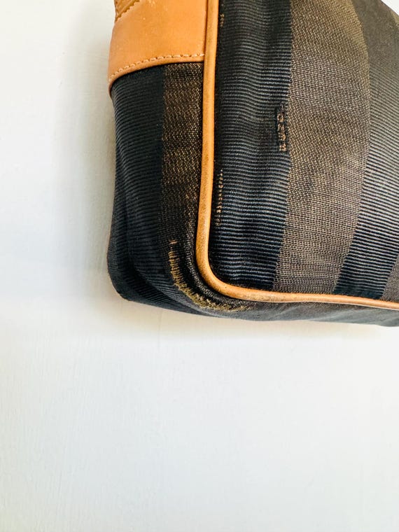 Vintage Fendi Pequin Black, Tan and Brown Striped Crossbody