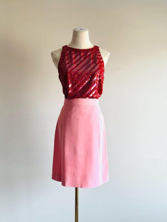 Bill Blass, Vintage Bill Blass Spring 1986 red sequin silk blouse sz 8 runway top