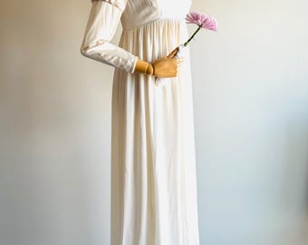 vintage white Satin wedding dress regency style gown Priscilla of Boston 60s