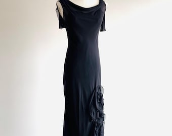 Vintage Alberta Ferretti Silk Chiffon slip Dress, Floral Appliqué, Made in Italy, Y2K