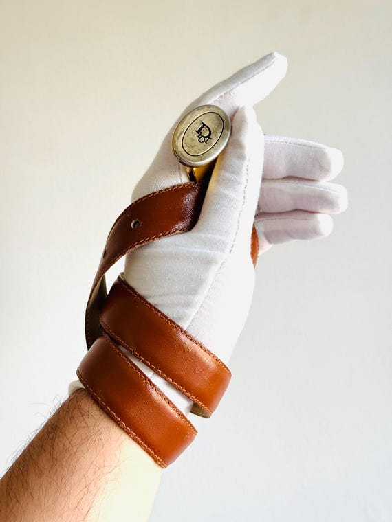Vintage Christian Dior Oblique Toffee Brown Leather Belt  display picture 2