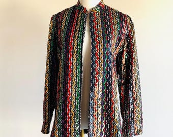 Vintage Saks Fifth Avenue Sequin Jacket, Embroidered Rainbow Ric Rac (Sz 8)