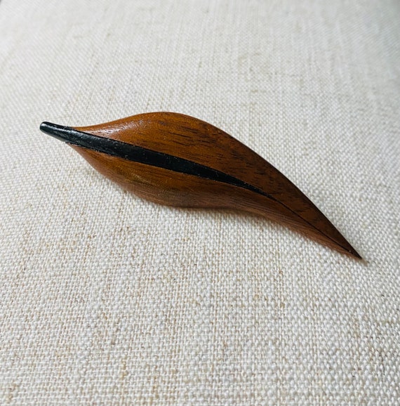 Vintage carved wood leaf brooch hand carved artist signed