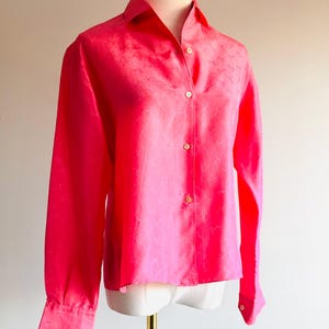 Vintage Emilio Pucci vibrant pink silk jacquard logo print button down blouse 60s