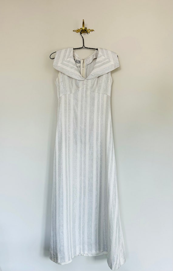 Vintage Jean Allen Lame Gown: White and Silver St… - image 2