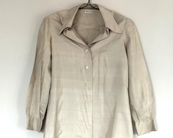 Vintage HALSTON silk taupe blouse 70s era disco