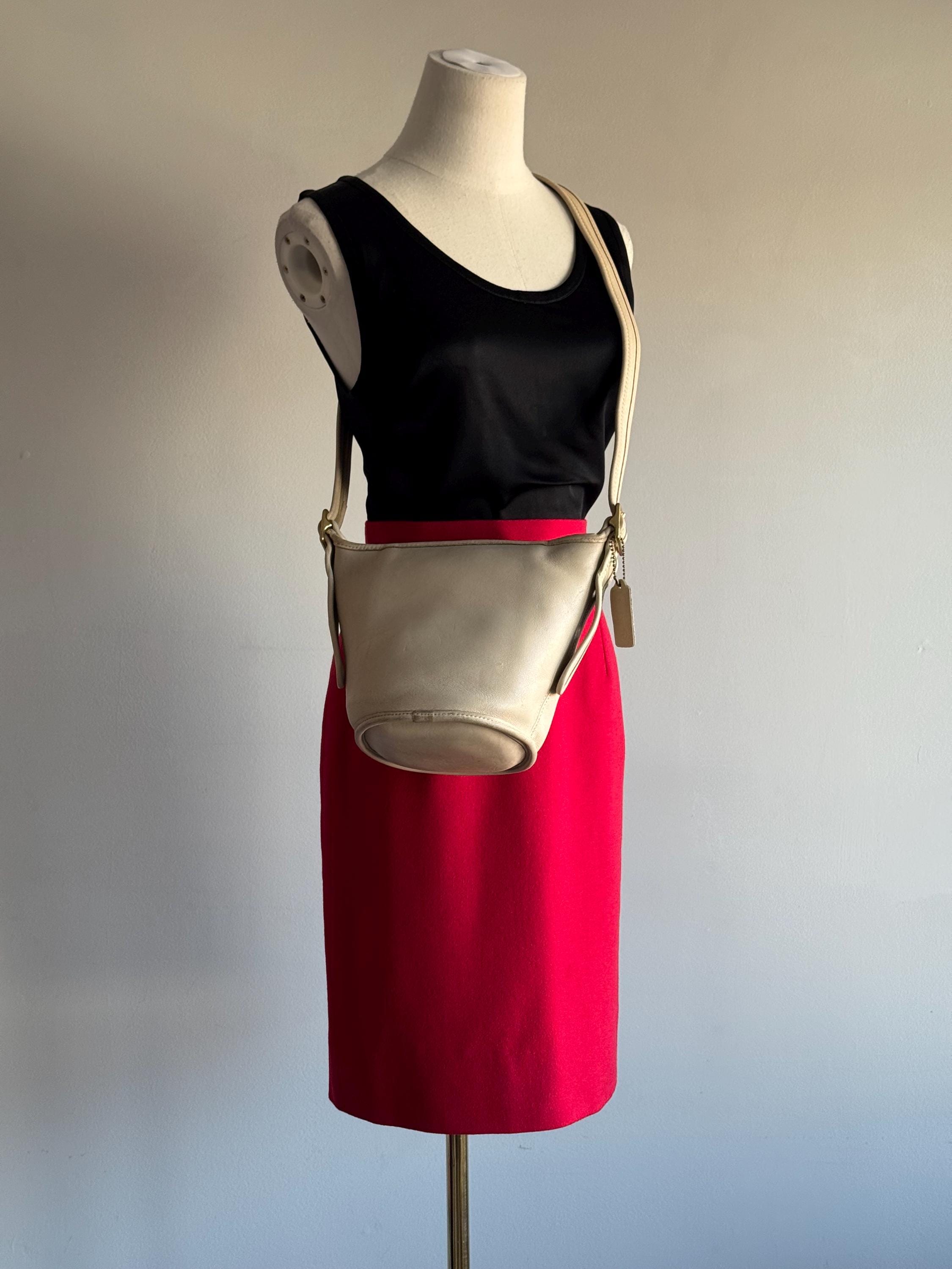 Vintage Coach Legacy Maggie Duffle, Ivory Leather Crossbody Bucket