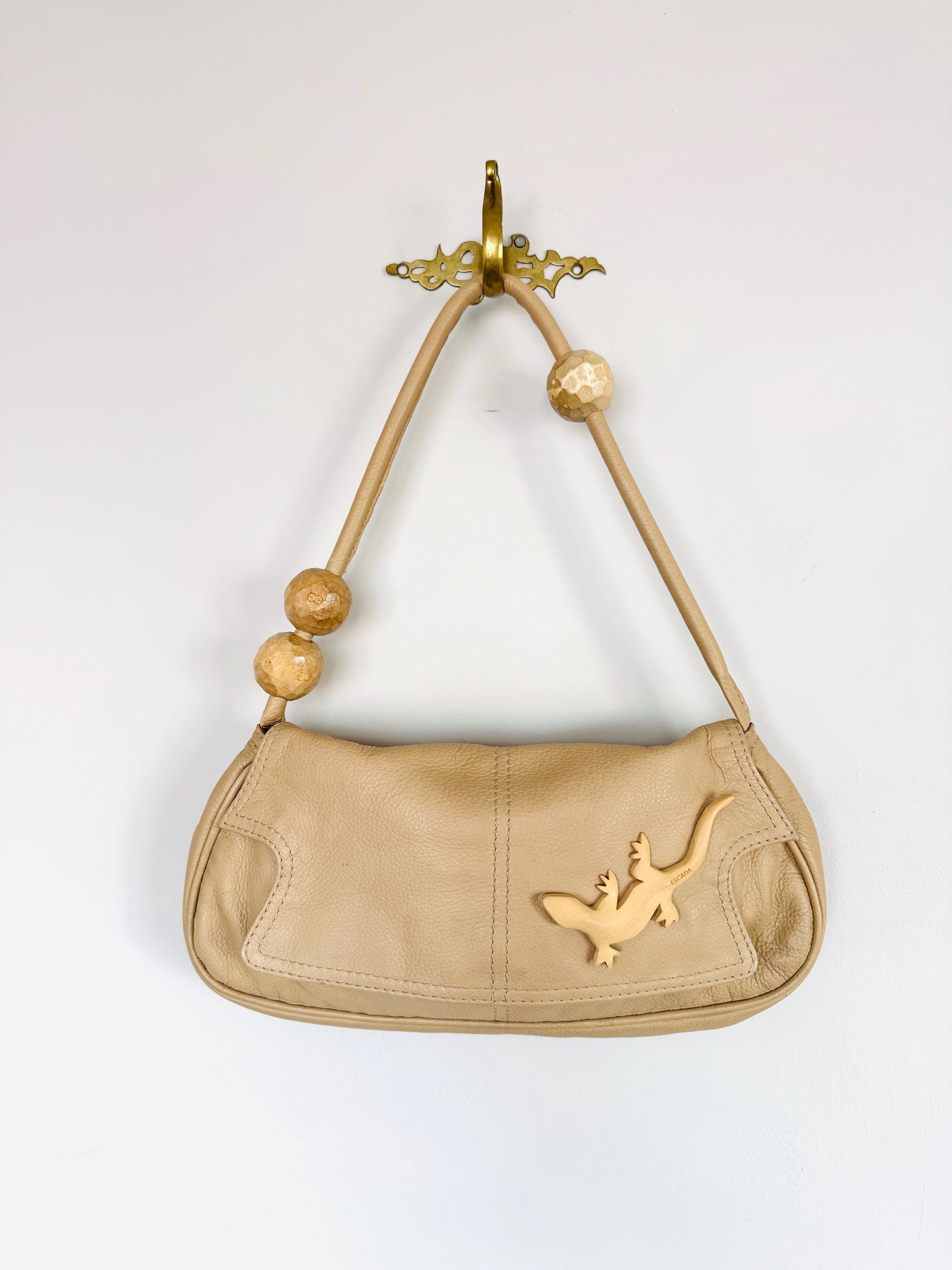 Vintage Escada Exotics Leather Baguette Bag, Carved Wood Lizard - Etsy